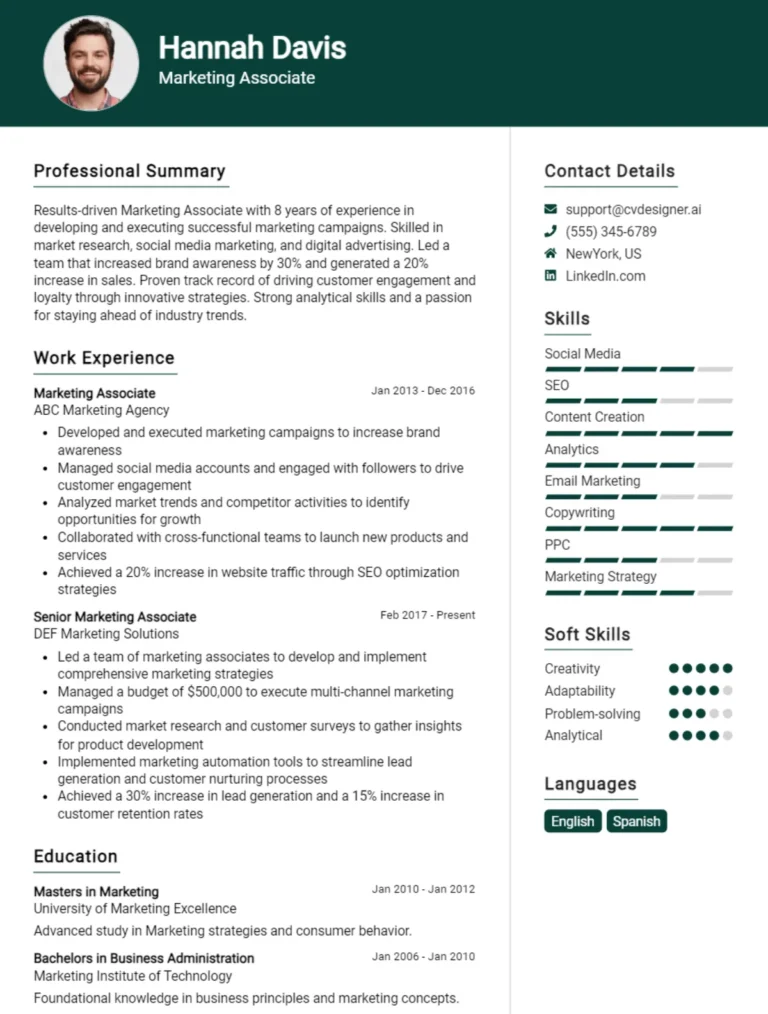Marketing Associate CV Example For 2025: Top Tips & Samples