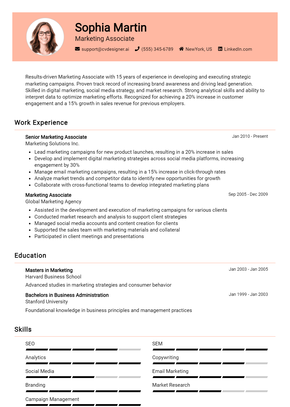 Marketing Associate Resume Example