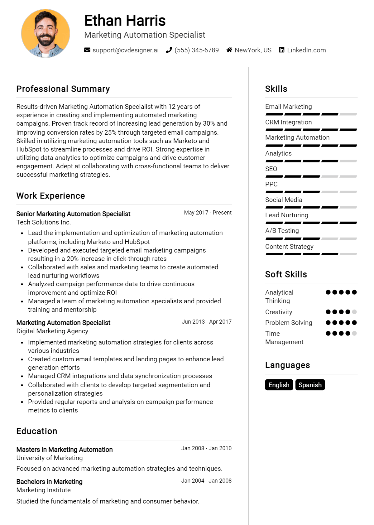 Marketing Automation Specialist Resume Example