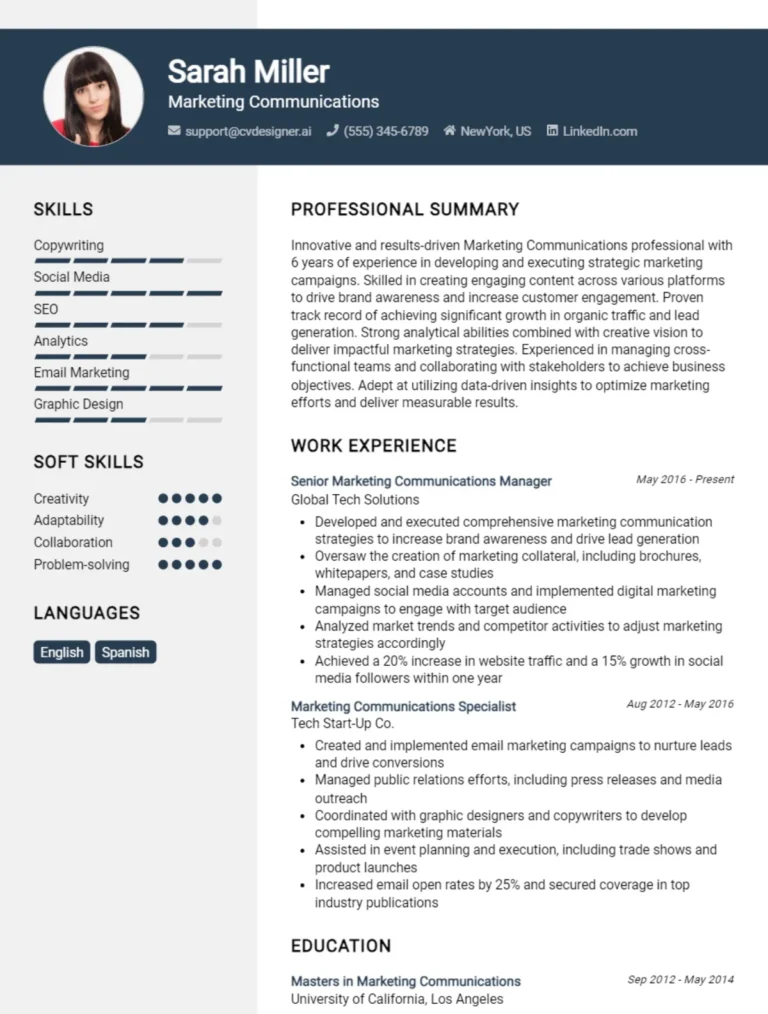 Marketing Communications CV Example For 2025: Effective CV Writing Tips