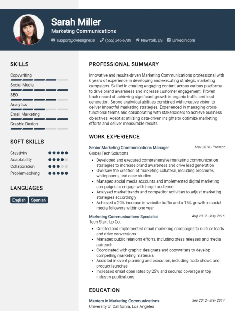 Marketing Communications CV Example