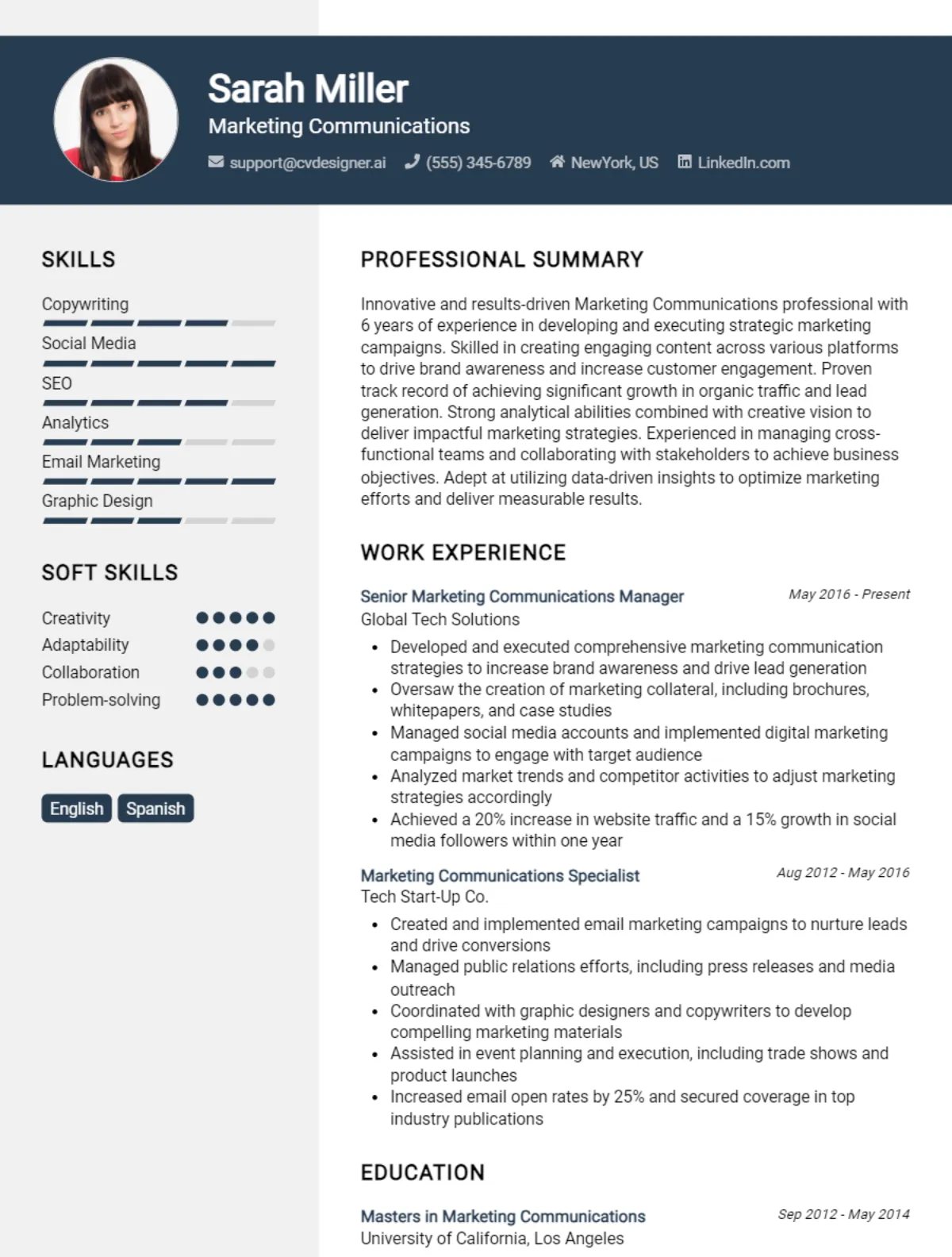 Marketing Communications CV Example For 2024: Effective CV Writing Tips ...