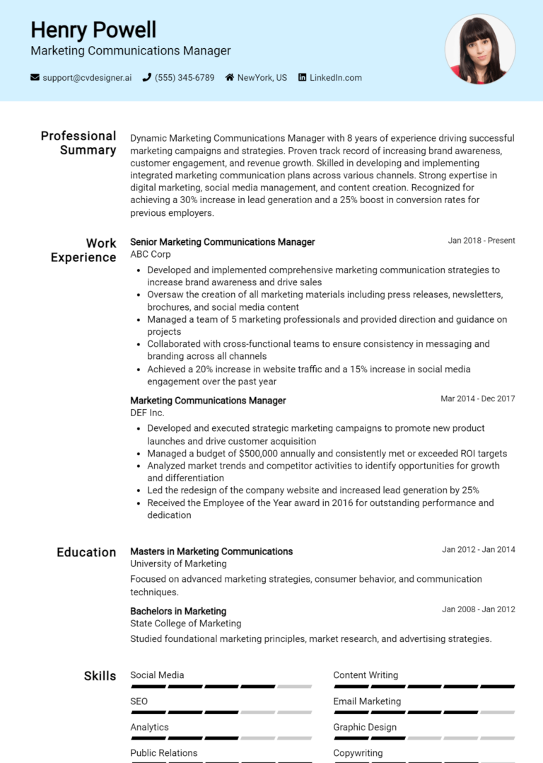 9 Marketing Communications Manager Resume Examples for 2025: Ultimate Guide