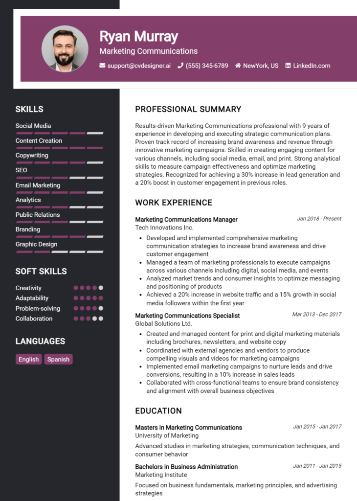 14 Marketing Communications Resume Examples for 2024: Ultimate Guide ...