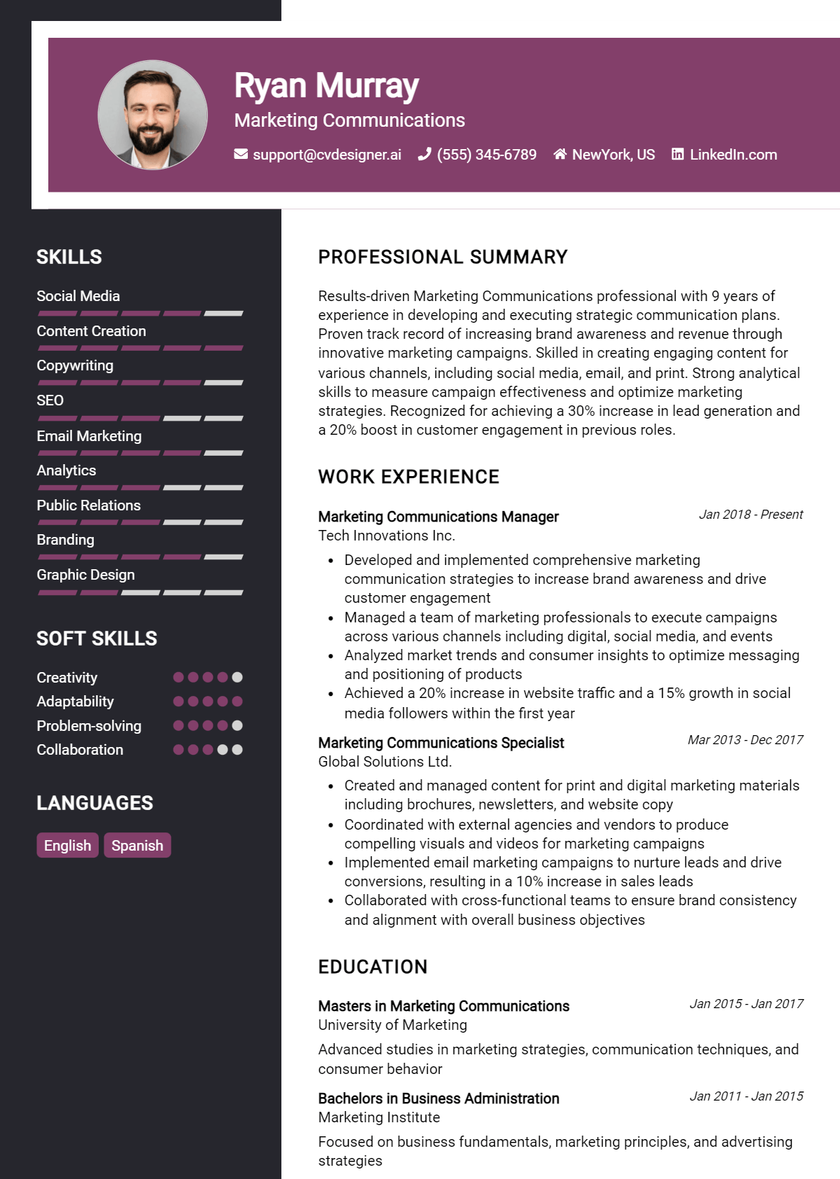 Marketing Communications Resume Example