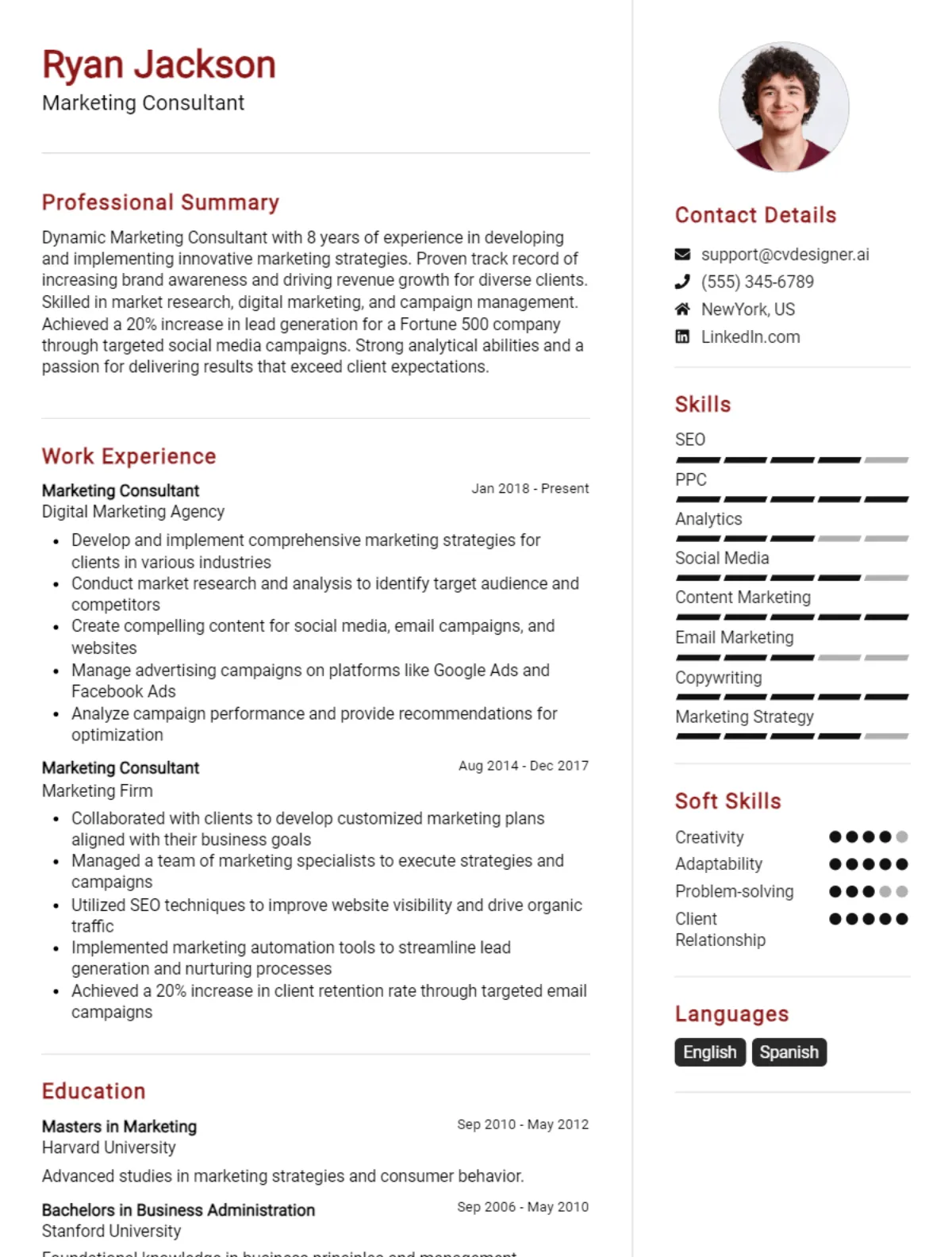 Marketing Consultant CV Example