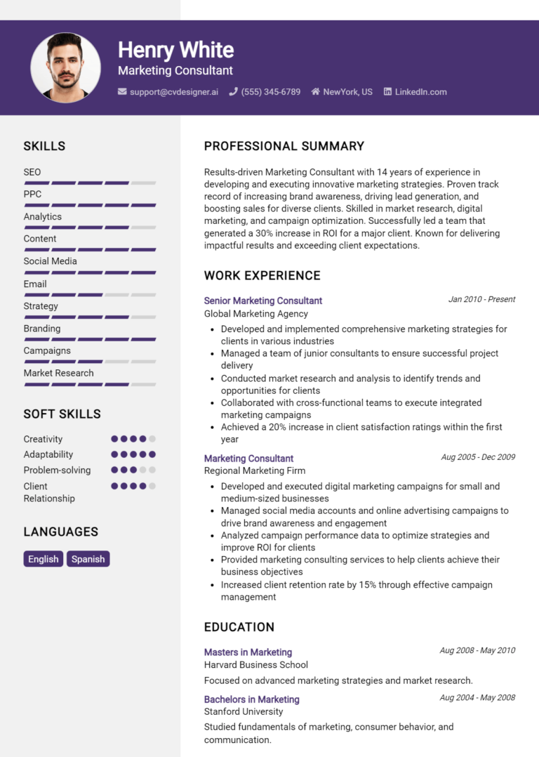 Marketing Consultant Resume Example for 2025: Best Tips