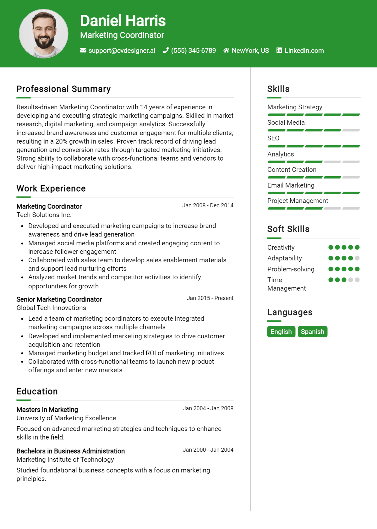 Marketing Coordinator Resume Example