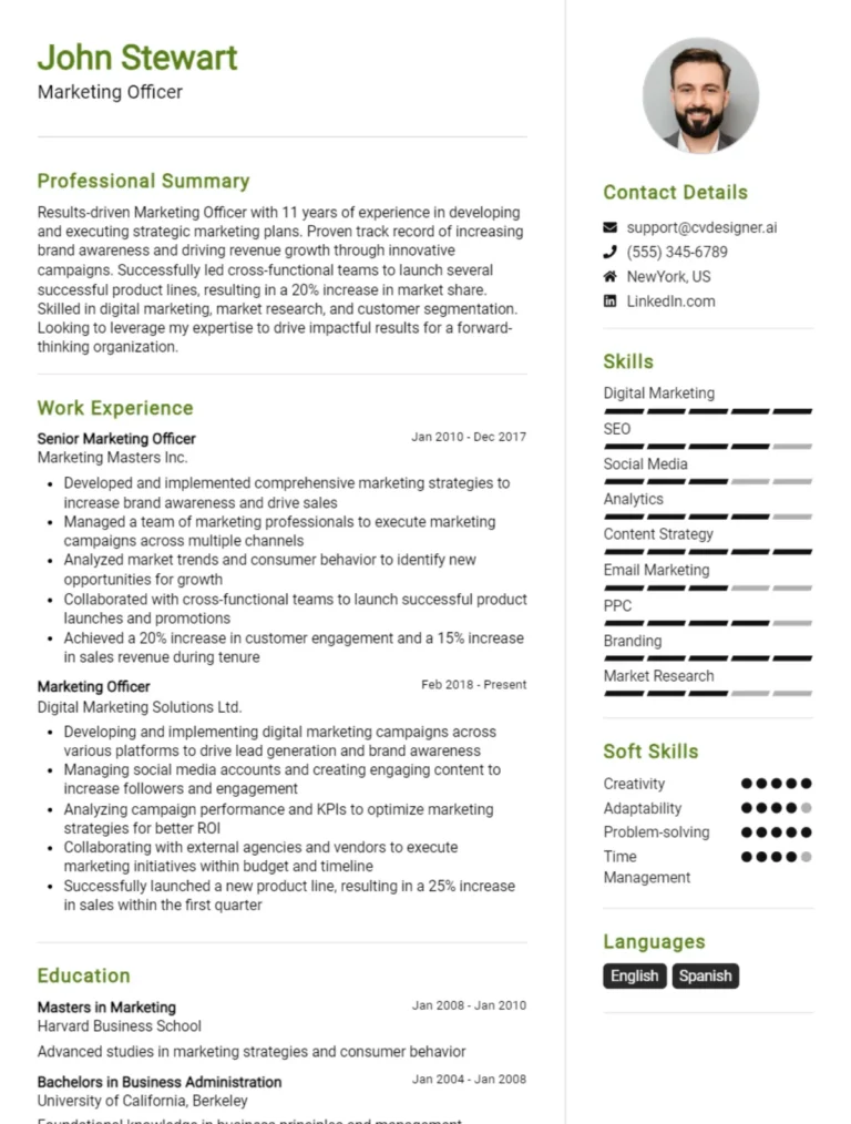 25 Marketing Officer CV Examples And Templates For 2025