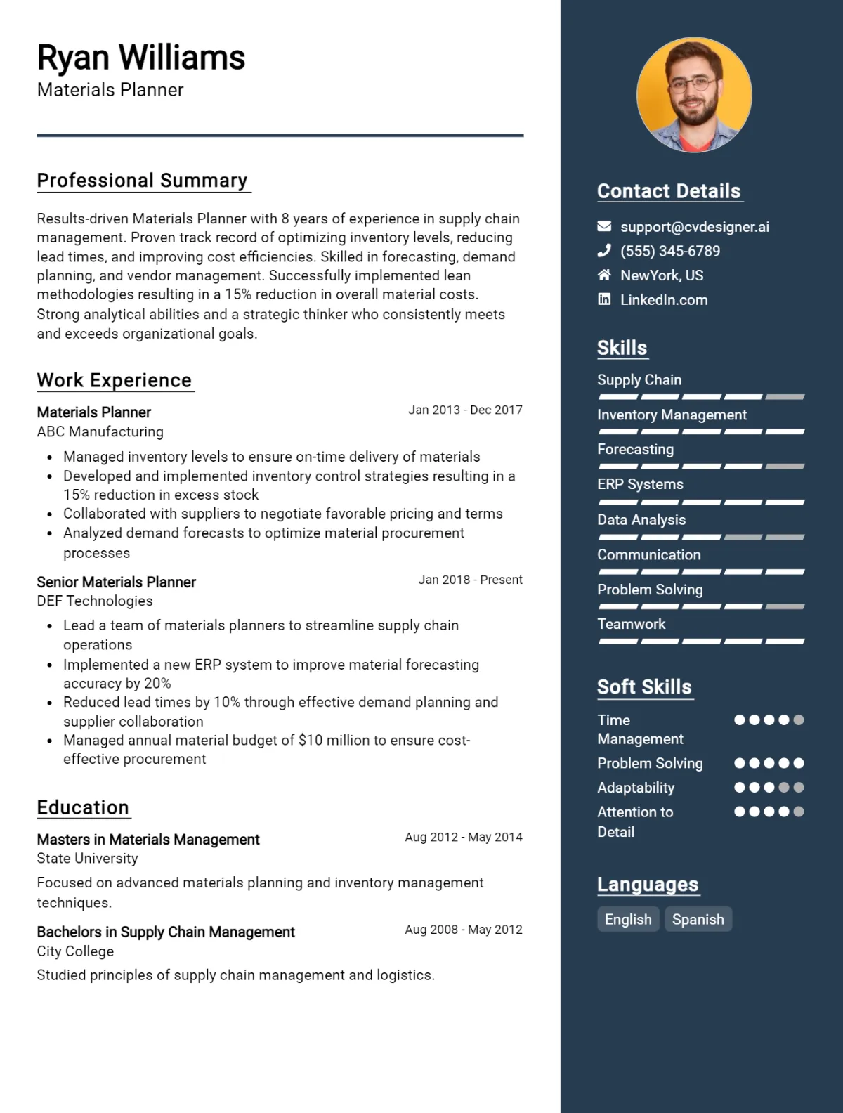 Materials Planner CV Example