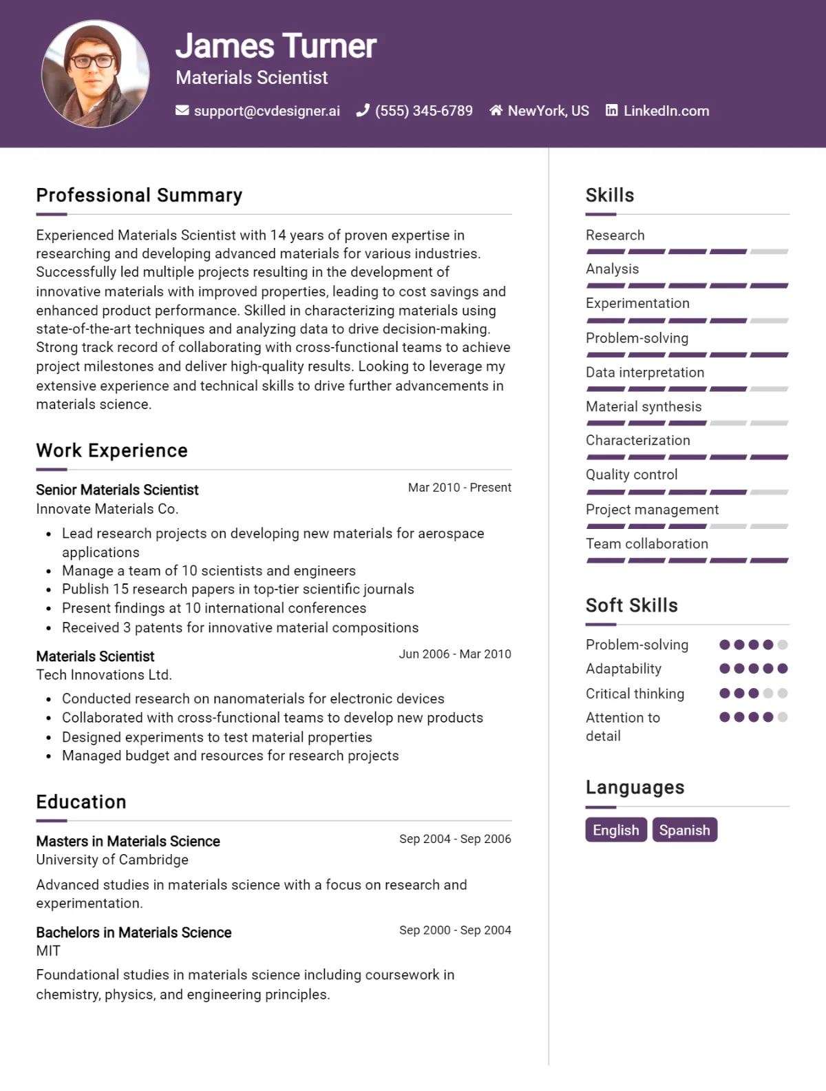 Materials Scientist CV Example