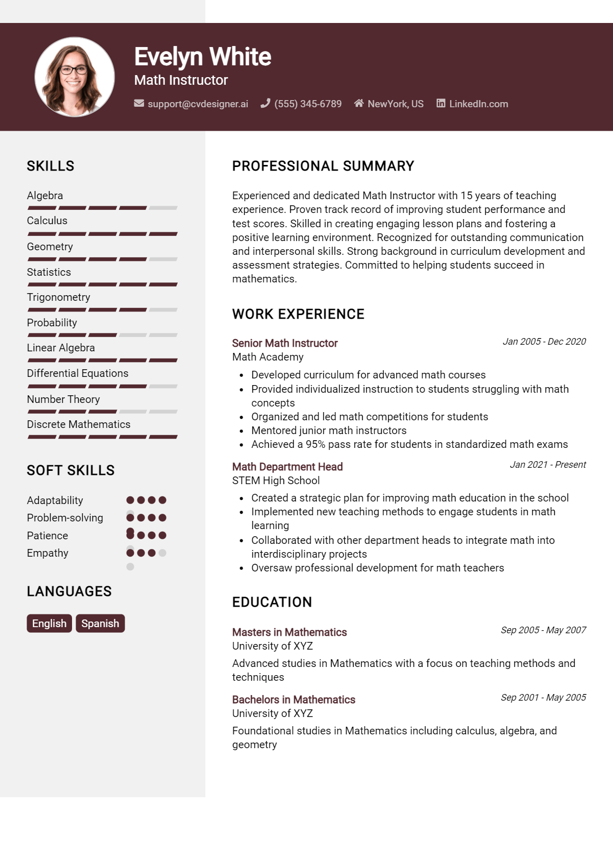 Math Instructor Resume Example