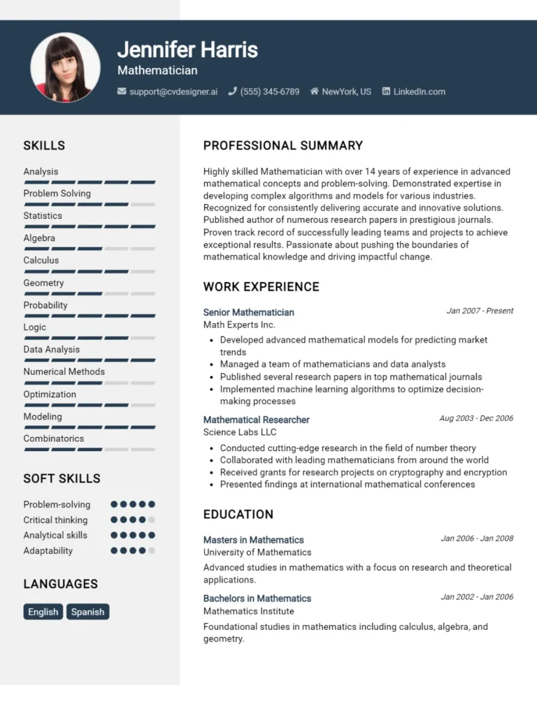 Mathematician CV Example For 2025: Ultimate Guide