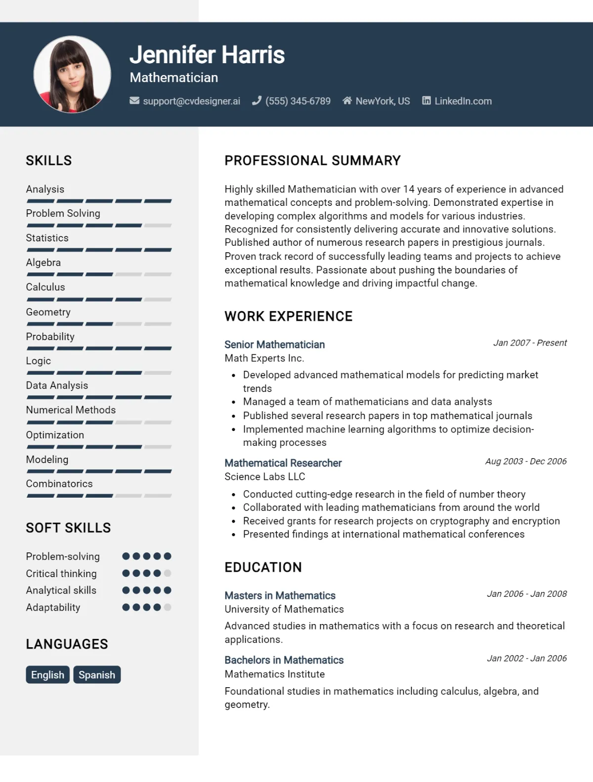 Mathematician CV Example