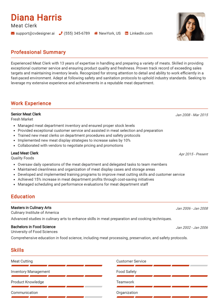 Meat Clerk Resume Example For 2024 Ultimate Guide Cvdesignerai 5584