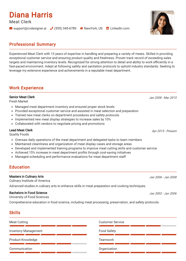 Meat Clerk Resume Example for 2025: Ultimate Guide