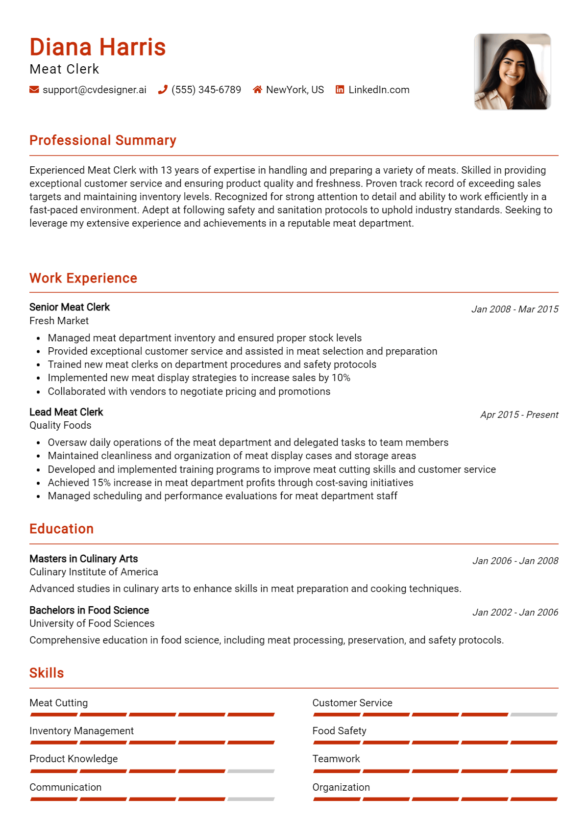 Meat Clerk Resume Example