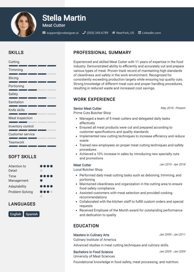Meat Cutter Resume Example for 2025: Best Tips & Templates