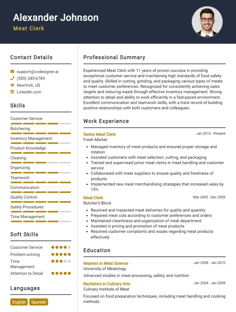 Meat Clerk CV Example For 2025: How to Craft a Winning CV