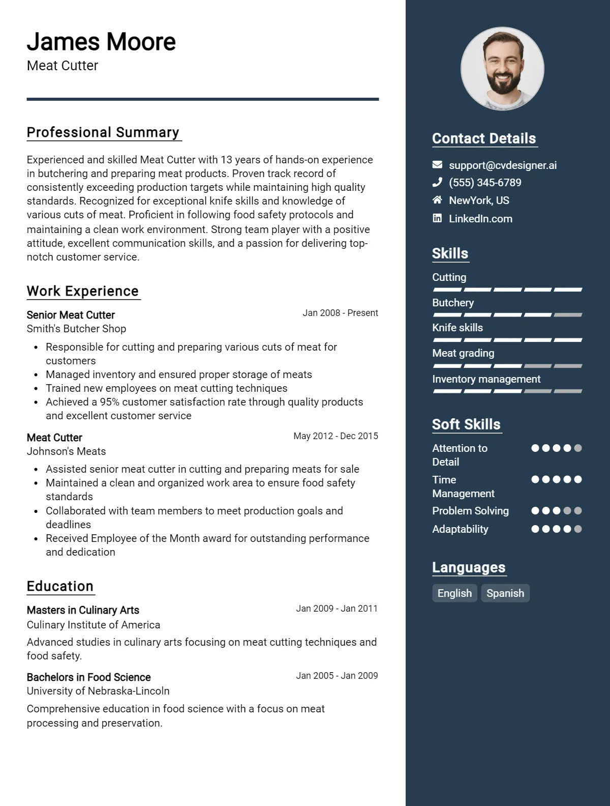 Meat Cutter CV Example