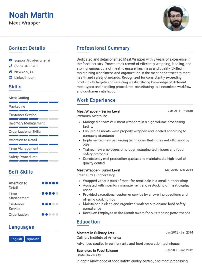 Meat Wrapper CV Example For 2025: Best Writing Guide