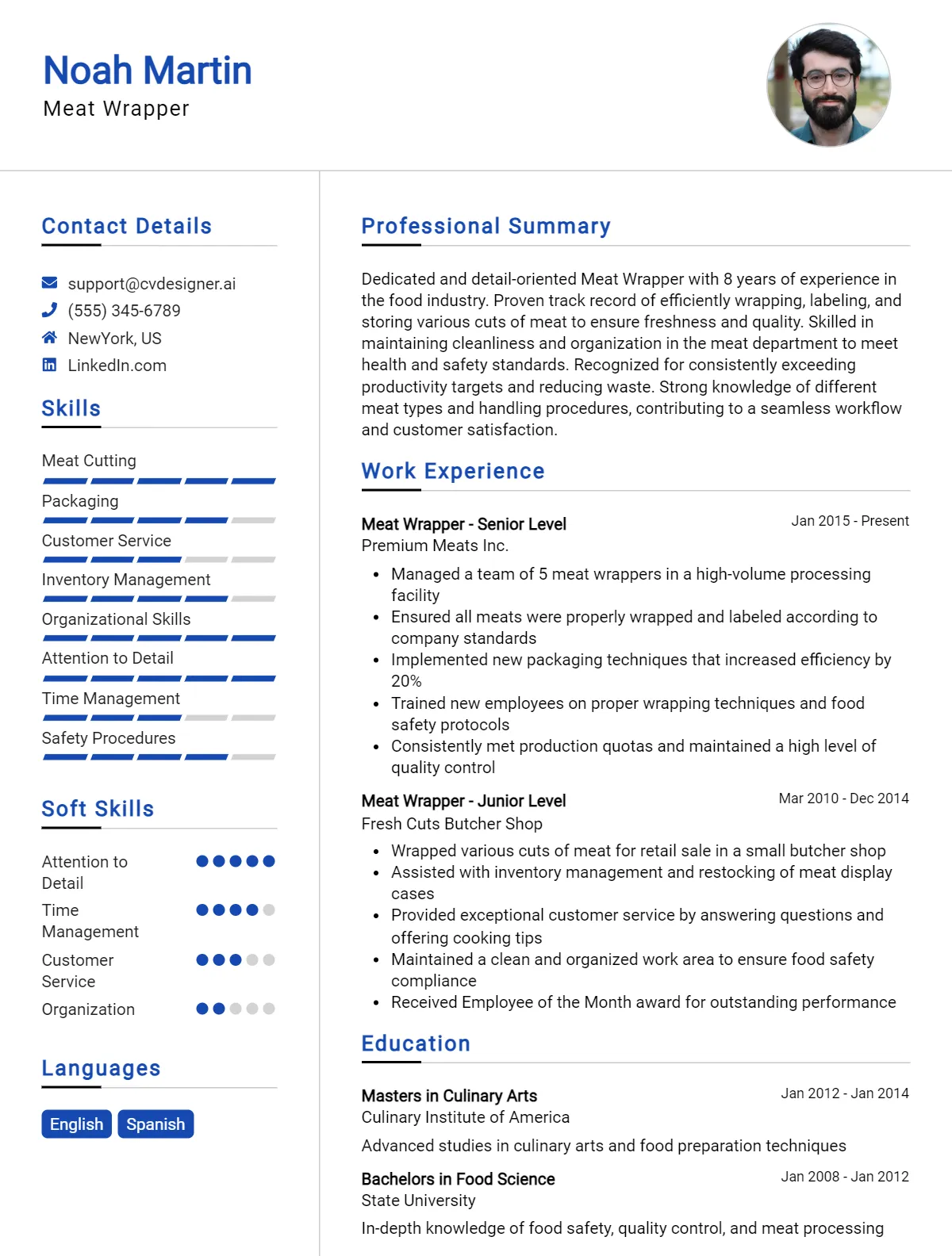 Meat Wrapper CV Example