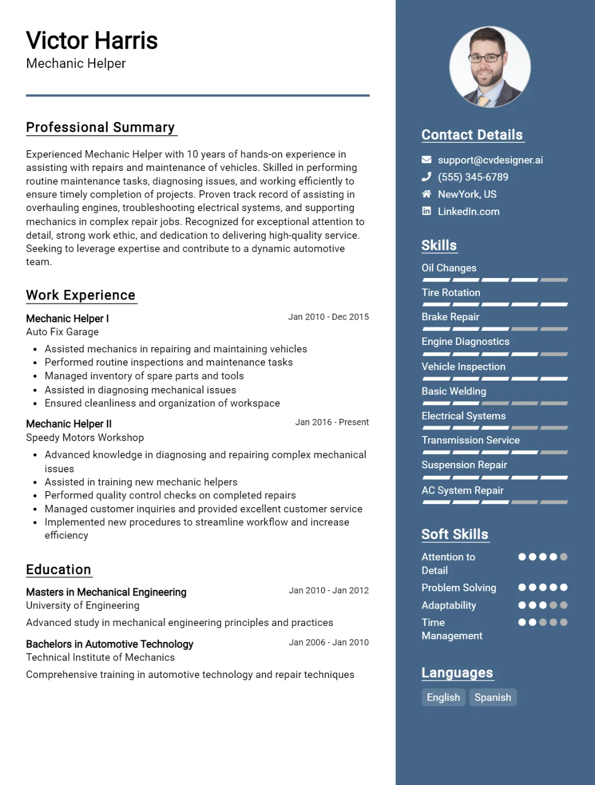 Mechanic Helper CV Example For 2024: Free Professional Templates ...