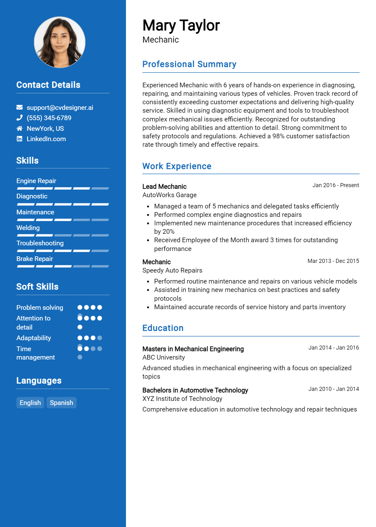Mechanic Resume Example