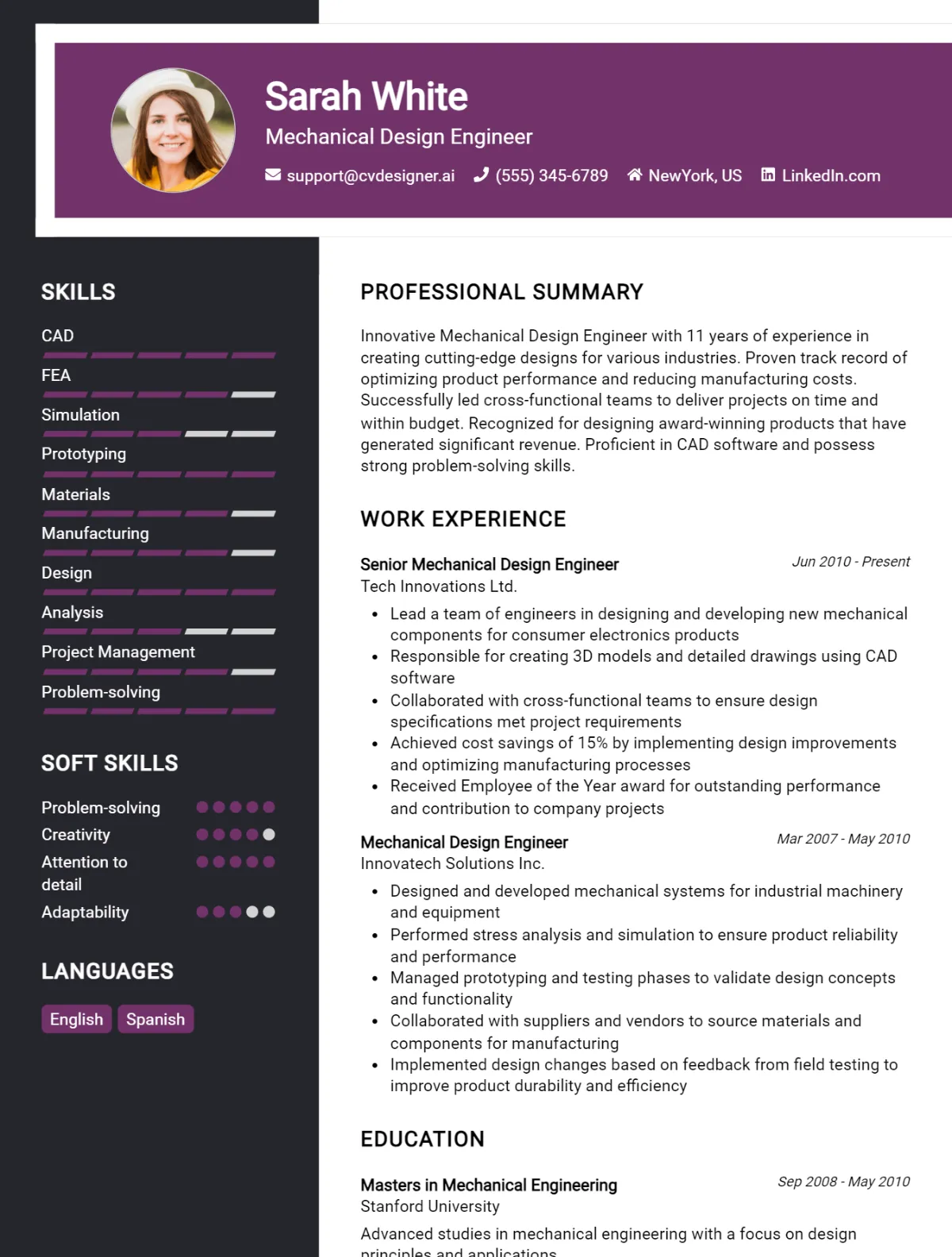 Mechanical Design Engineer CV Example