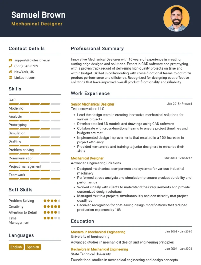 Mechanical Designer CV Example For 2025: Ultimate Guide