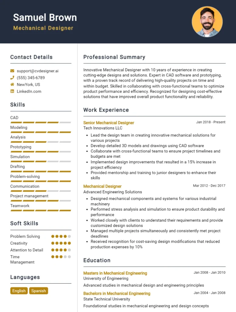 Mechanical Designer CV Example