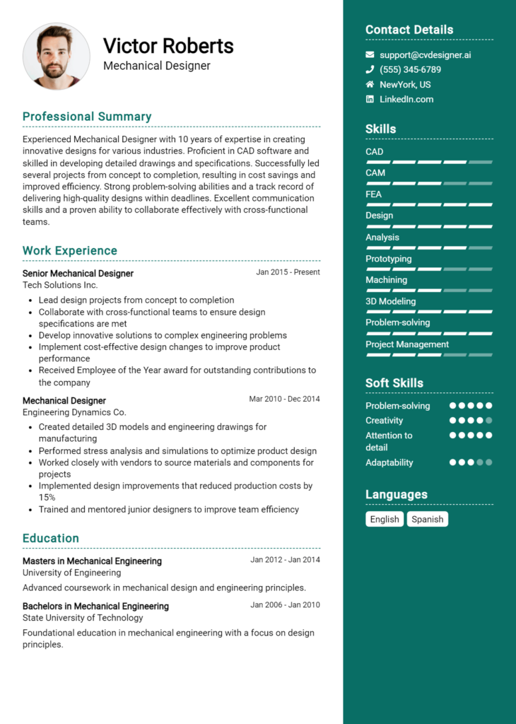 Mechanical Designer Resume Example