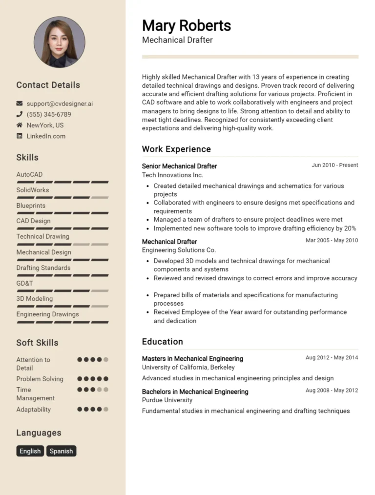 Mechanical Drafter CV Example For 2025: Top Tips & Samples