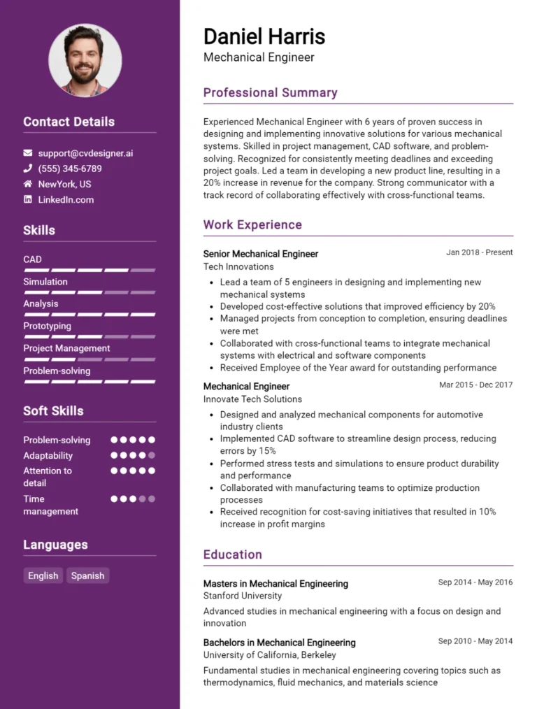 15 Mechanical Engineer CV Examples And Templates For 2025