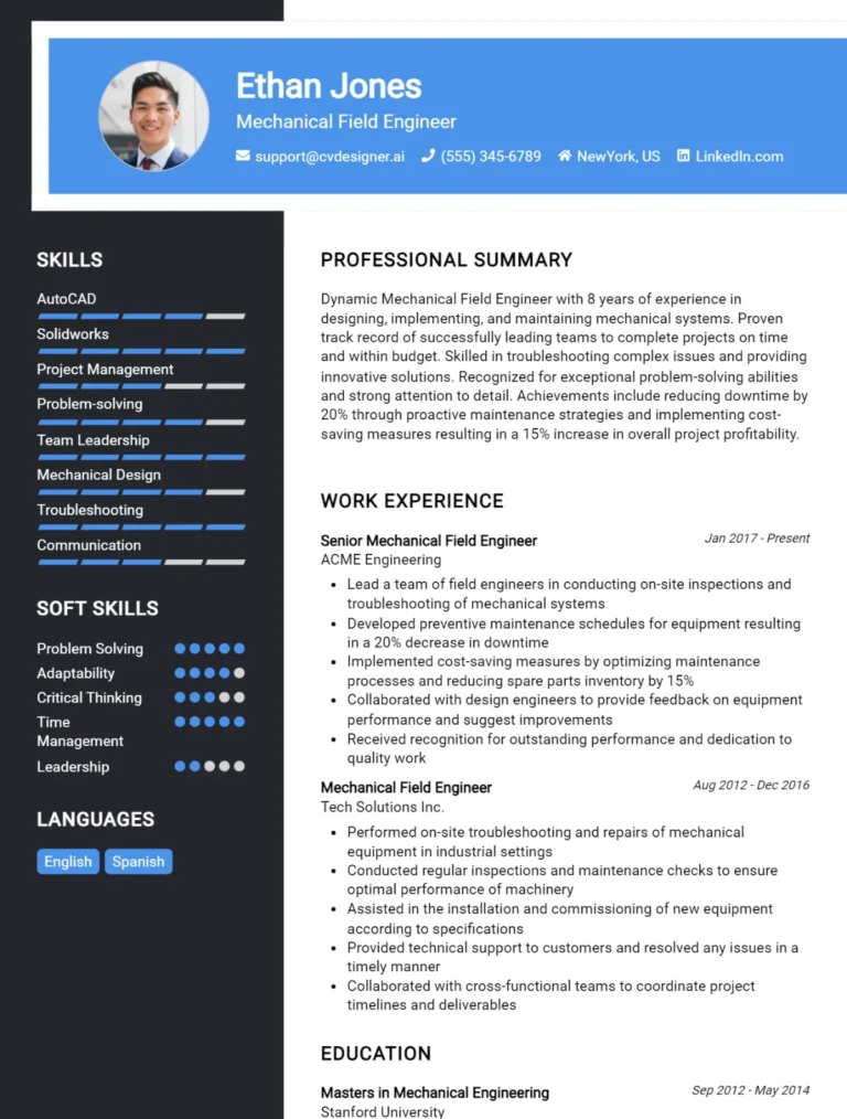 Mechanical Field Engineer CV Example For 2025: Proven Tips & Templates