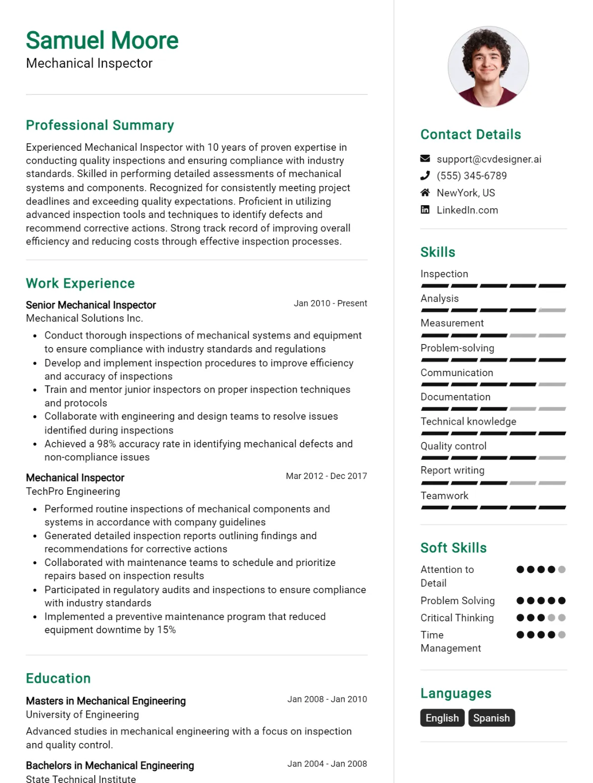 Mechanical Inspector CV Example