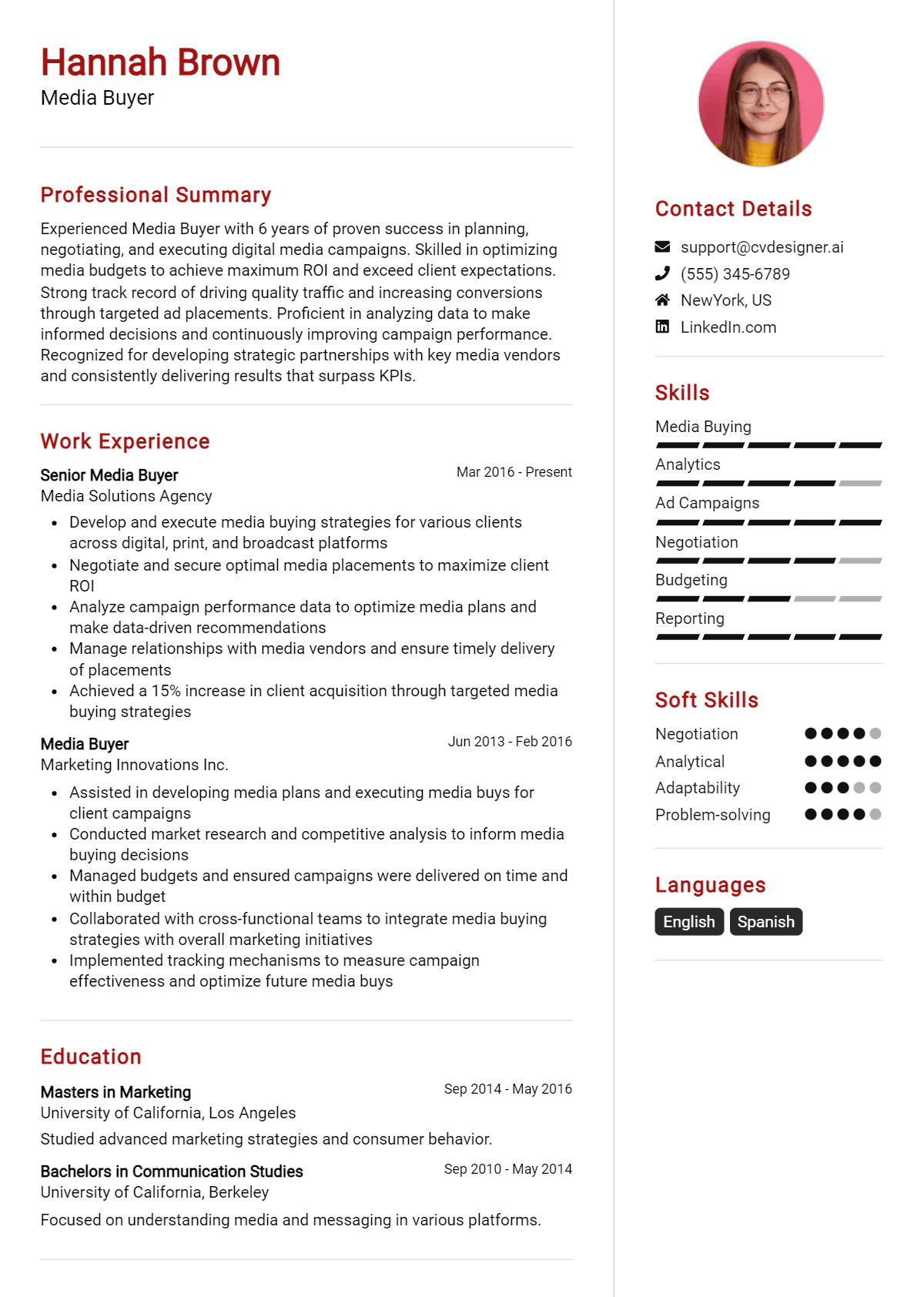 Media Buyer Resume Example