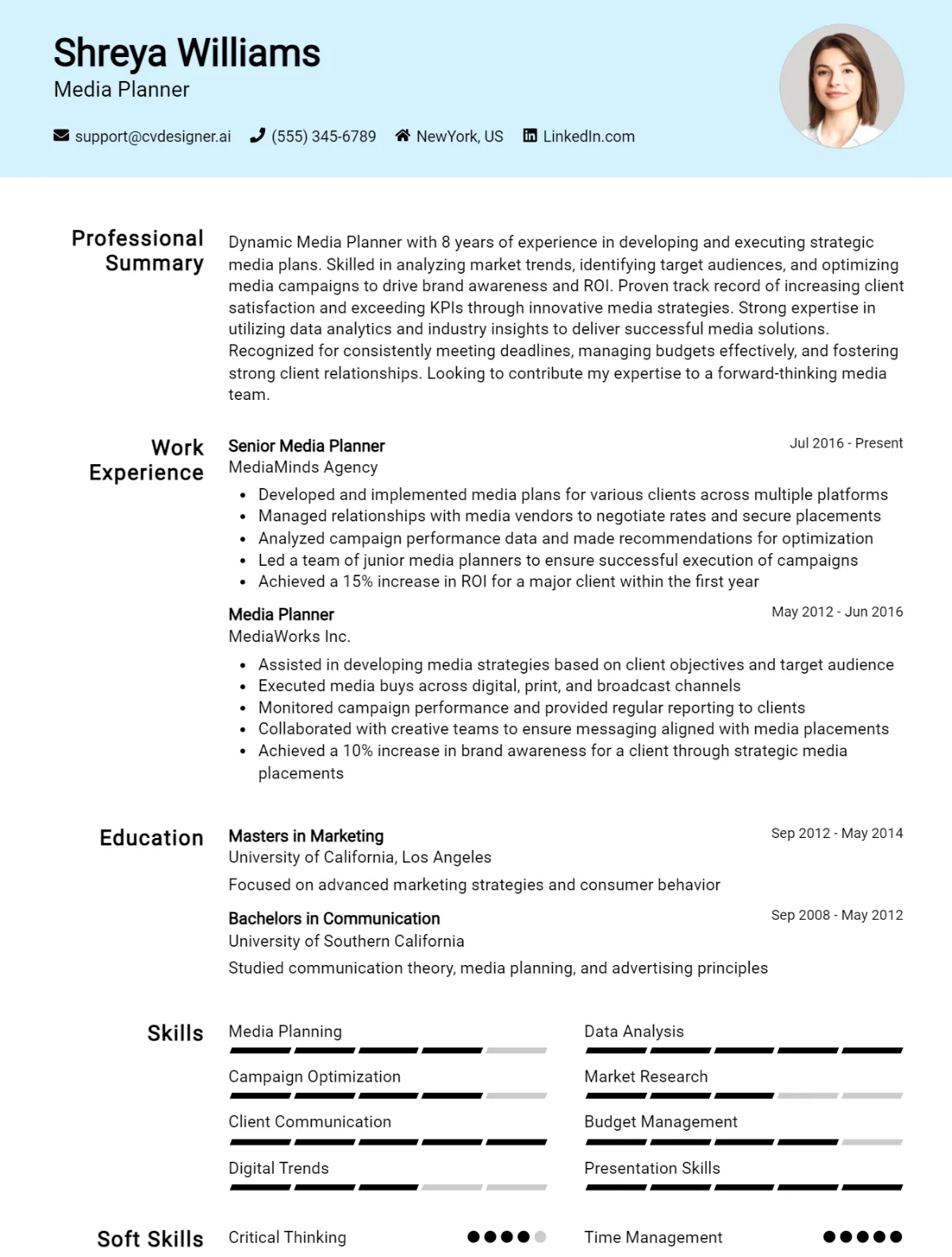 Media Planner CV Example
