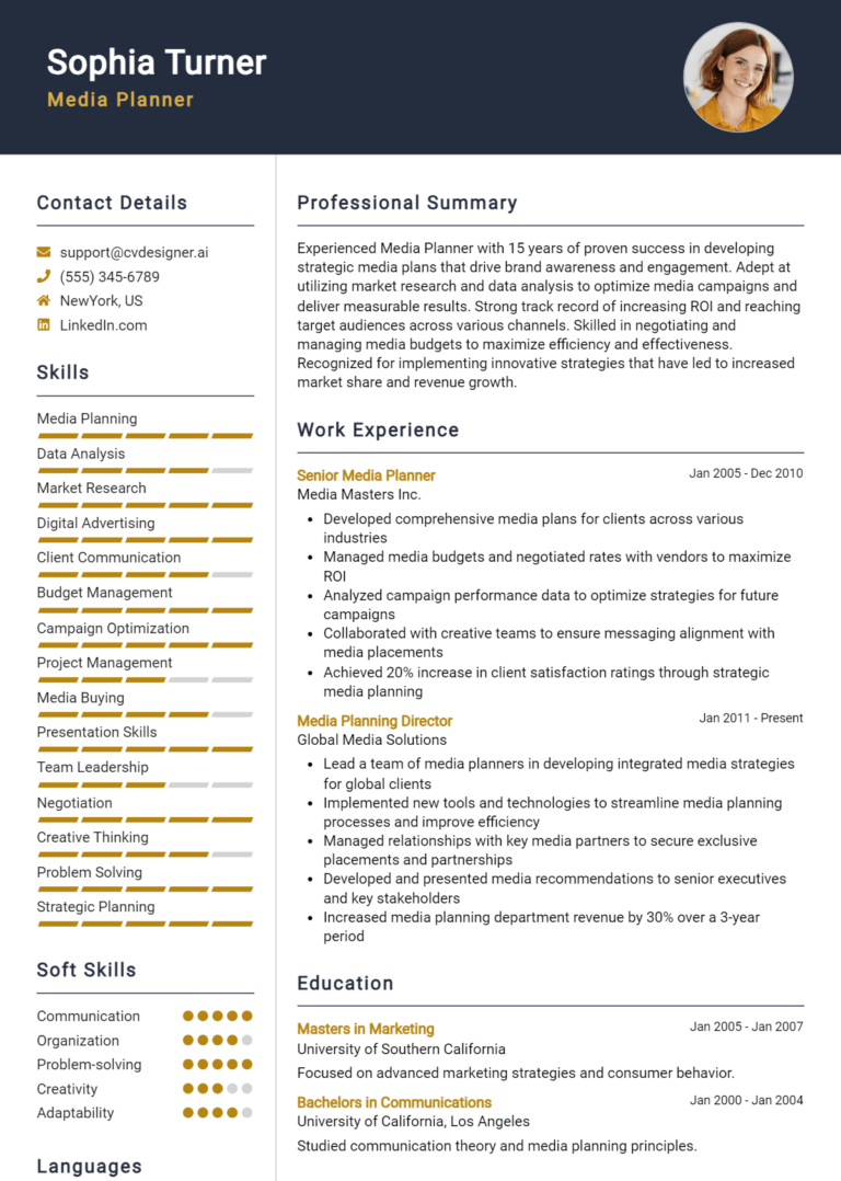 Media Planner Resume Example for 2025: Tips to Stand Out