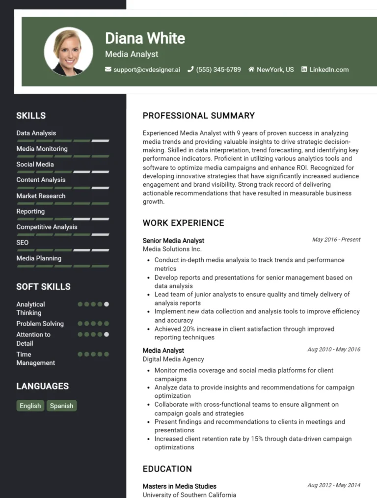 17 Media Analyst CV Examples And Templates For 2025