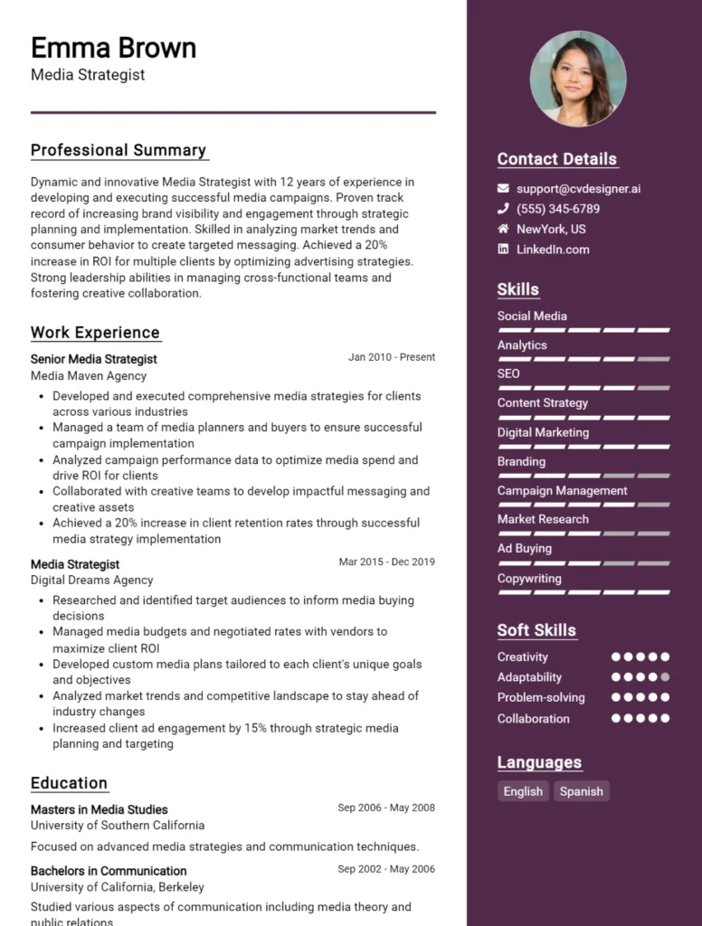 Media Strategist CV Example