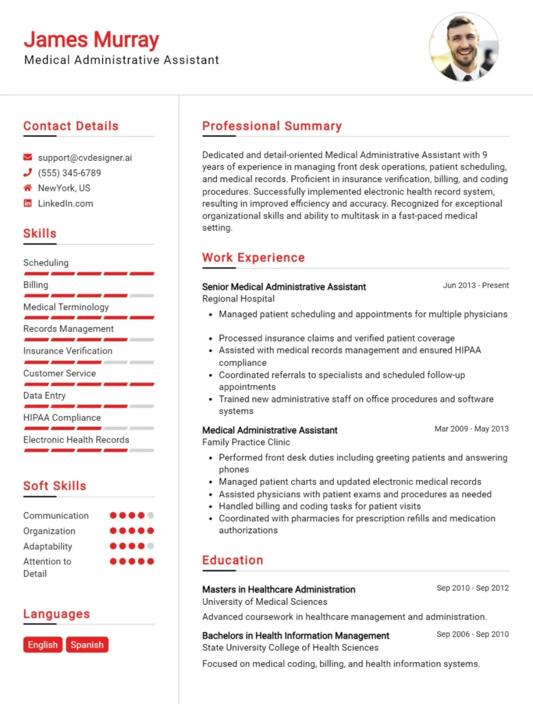 Medical Administrative Assistant CV Example