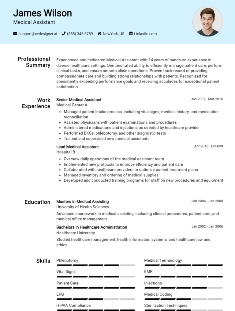 Medical Assistant CV Example For 2025: Best Writing Guide