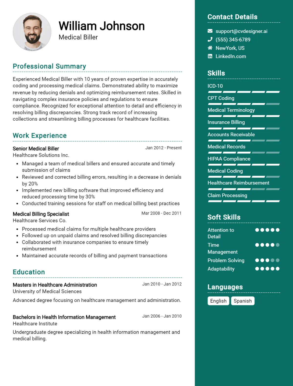 Medical Biller CV Example