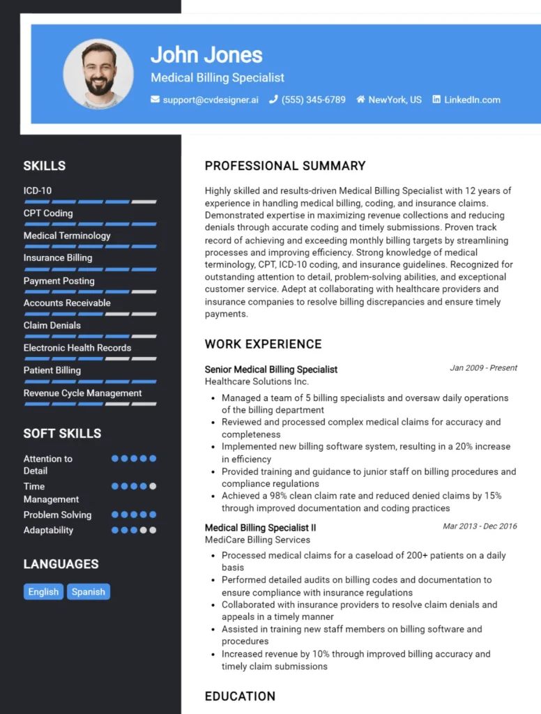 Medical Billing Specialist CV Example