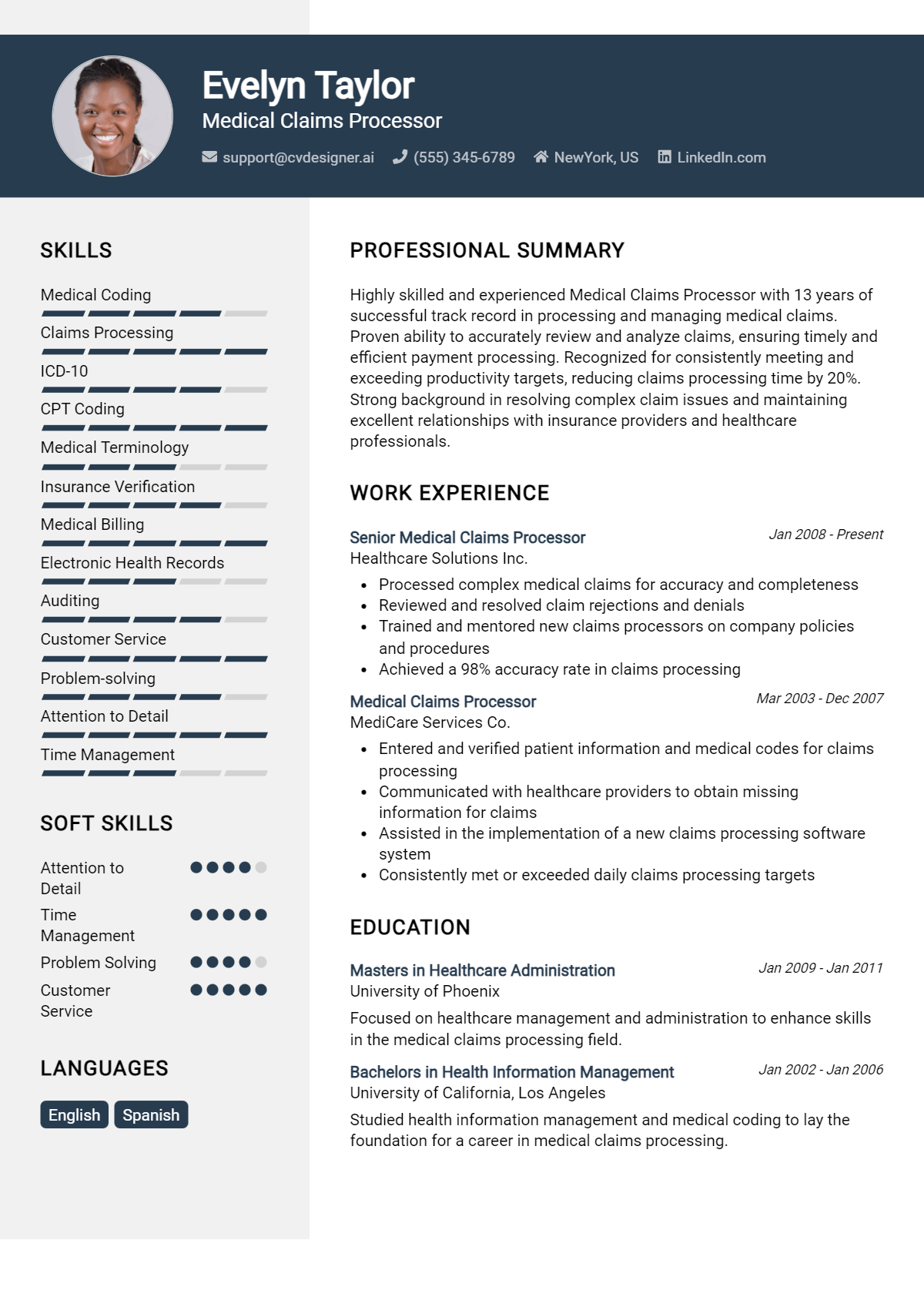 Medical Claims Processor Resume Example