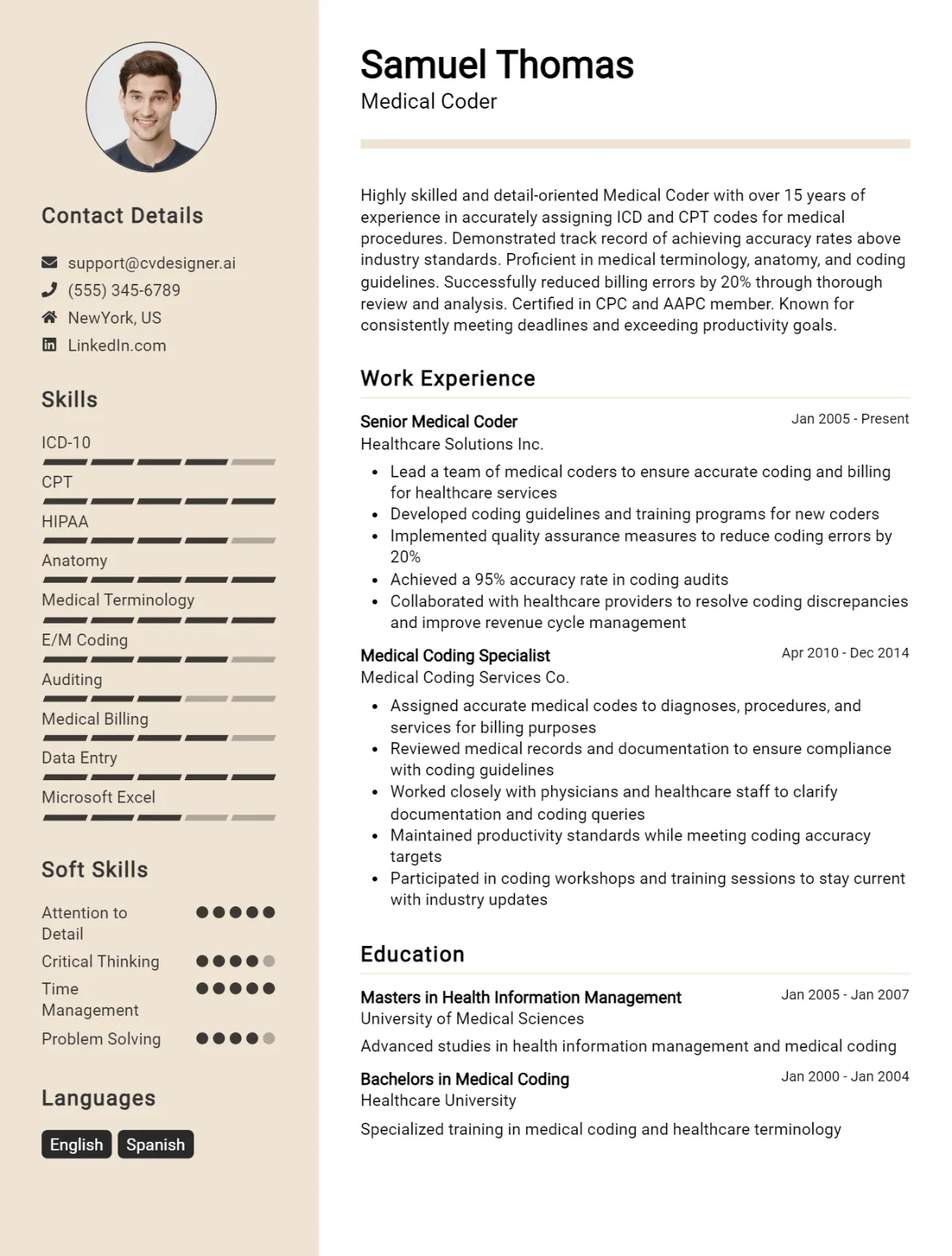 Medical Coder CV Example