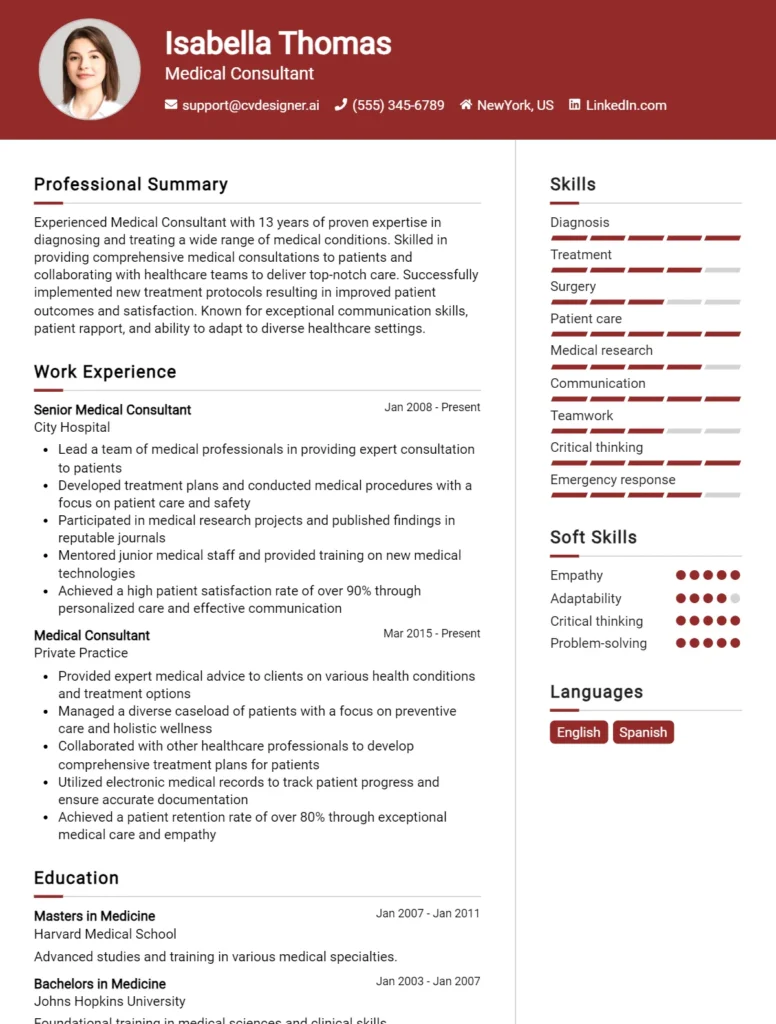 Medical Consultant CV Example