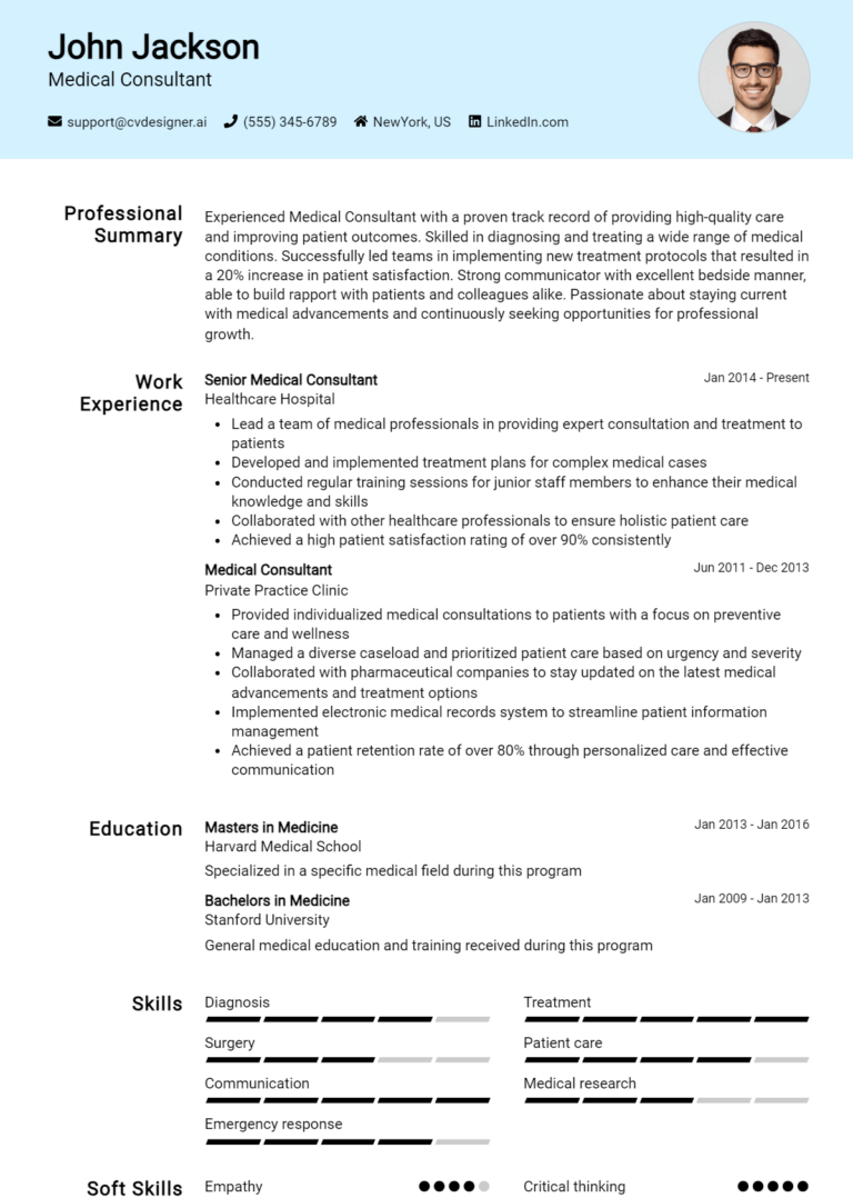 32 Medical Consultant Resume Examples for 2025: Proven Tips & Templates