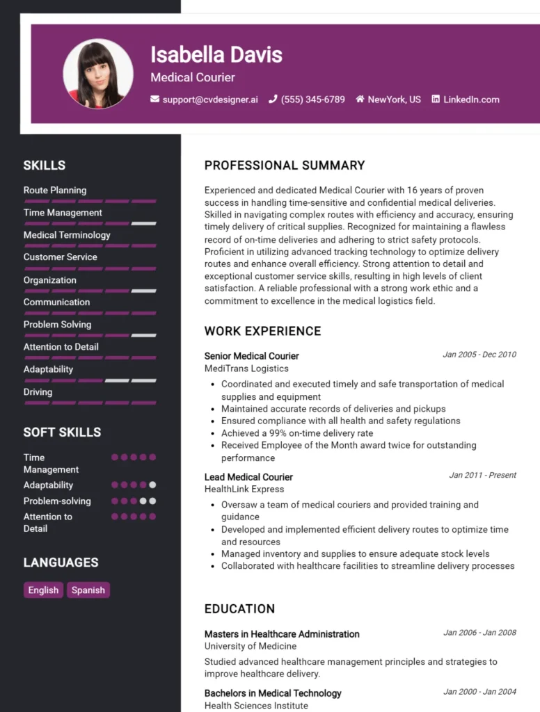 Medical Courier CV Example